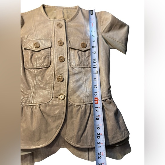 Twin Set Simona Barbieri Size small 100% Genuine Lamb Leather Beige/Gray jacket - Picture 13 of 17